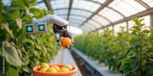 Advanced Robotic Arm Harvesting Fresh Citrus Fruits in Greenhouse