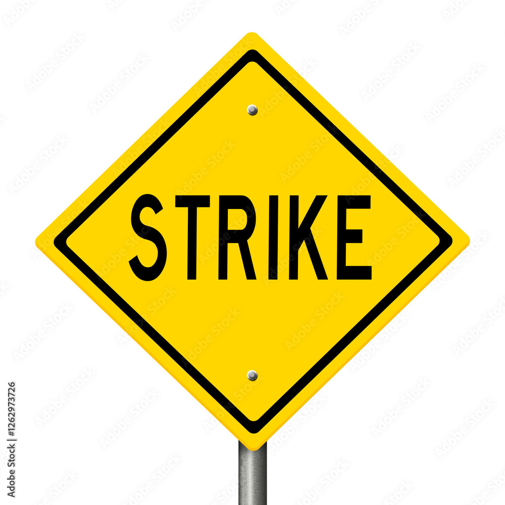 Yellow highway sign isolated against a white background with STRIKE Yellow highway sign isolated against a white background with STRIKE