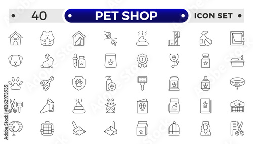 Set of pet shop icons, dog, cat, puppy, animals. Pet, vet, pet shop, types of pets - minimal thin line web icon set. Outline icons collection.