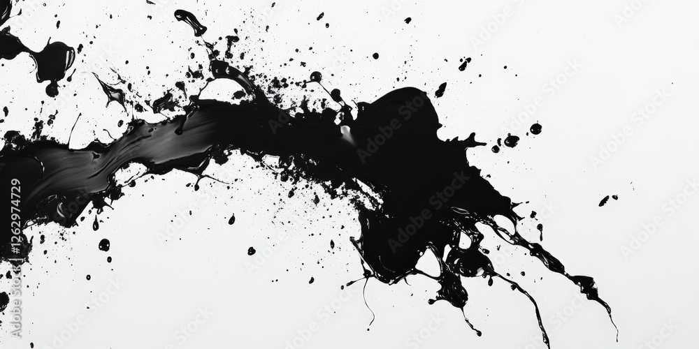 Obraz premium Chaotic splashes of black paint dance across a stark white canvas, forming a dynamic mosaic of varying sizes and shapes. This abstract composition evokes a sense of movement and spontaneity