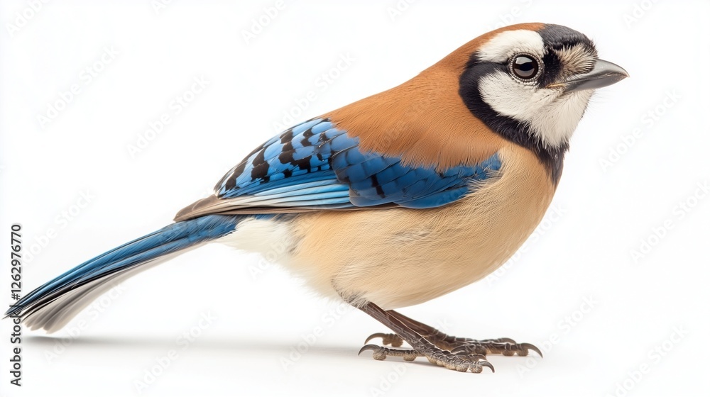 Obraz premium Colorful bird with blue and brown feathers on white background.
