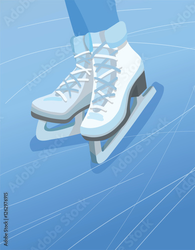 legs in ice skates on the skating rink. elegant illustration, figure skating and ice skating concept
