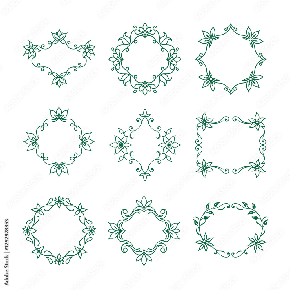 Botanical floral ornamental Borderline Bundle, versatile design elements