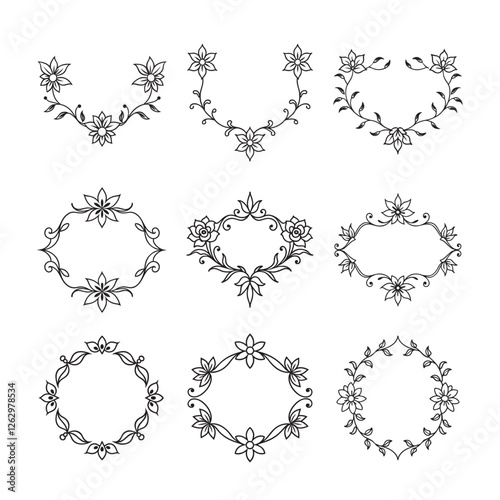 Elegant floral ornamental borderline bundle for design projects