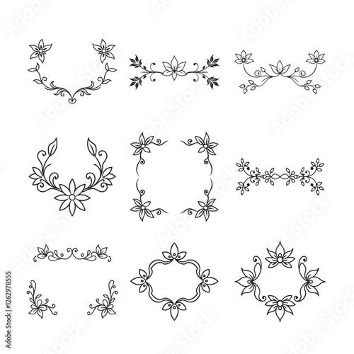 Hand-drawn floral ornamental borderline bundle - digital download