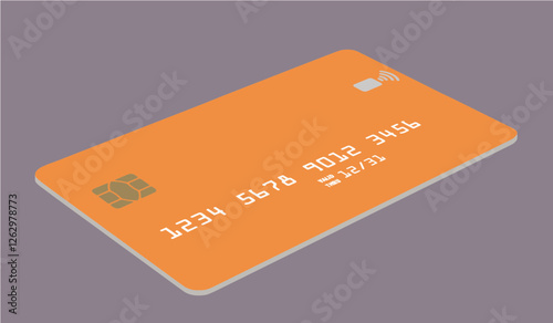 A generic orange credit or debit card is seen in a 3-d illustration.