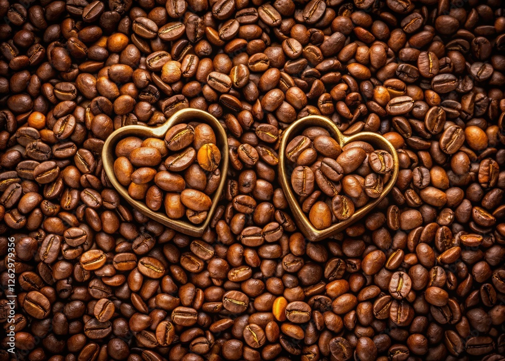 Naklejka premium Romantic coffee bean photo: two hearts, expertly framed using the rule of thirds.