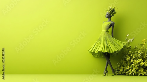 Ecofriendly spring fashion, sustainable materials and natureinspired colors, 3D illustration photo