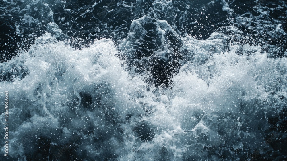Majestic Ocean Waves Splashing Against Dark Rocky Shoreline