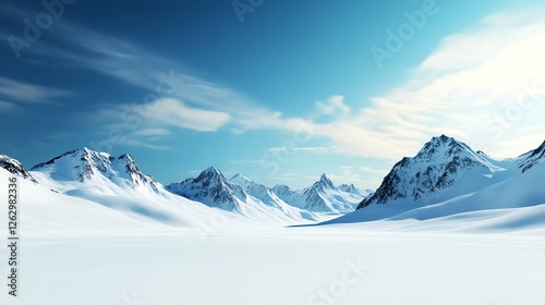 Frozen winter landscape, nature s quiet renewal under snow, 3D illustration photo