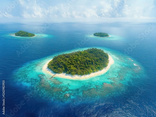 Aerial View of Tropical Island in Baa Atoll Maldives Surrounded by Turquoise Waters