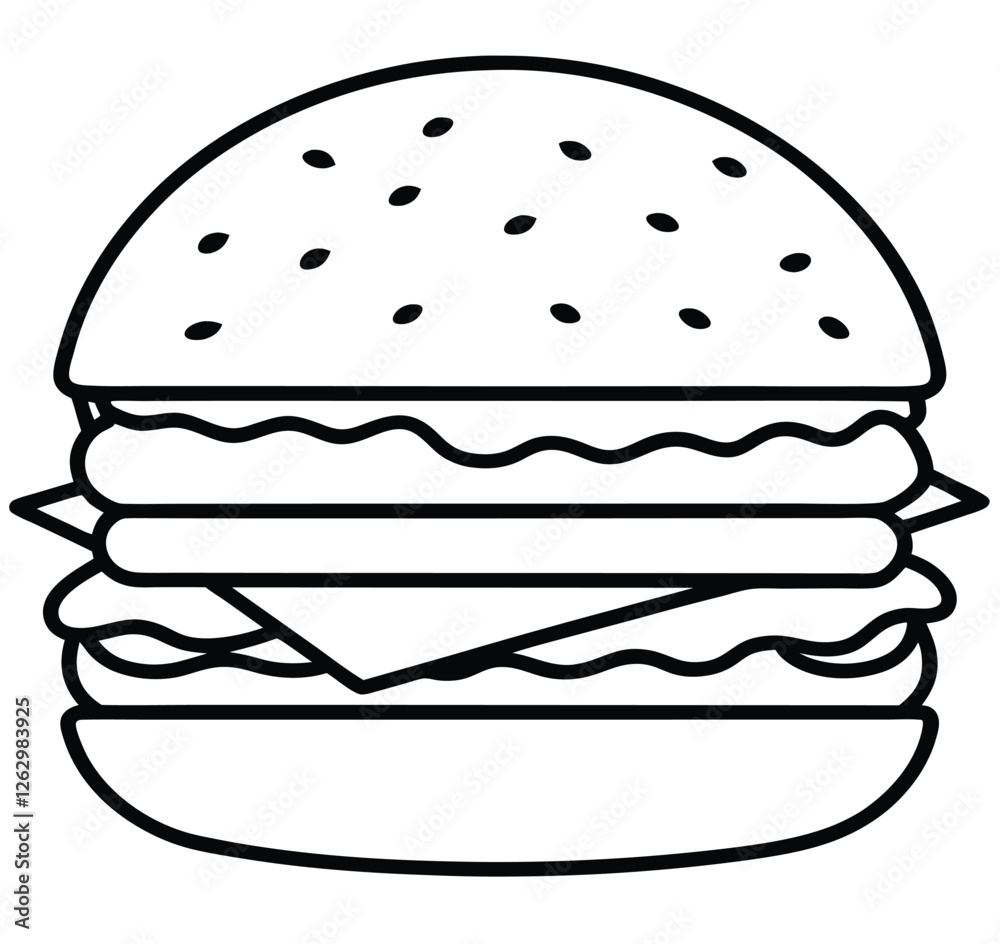 Delicious cheeseburger with meat, cheese, lettuce, and tomato in a bun vector illustration Delicious cheeseburger with meat, cheese, lettuce, and tomato in a bun vector illustration