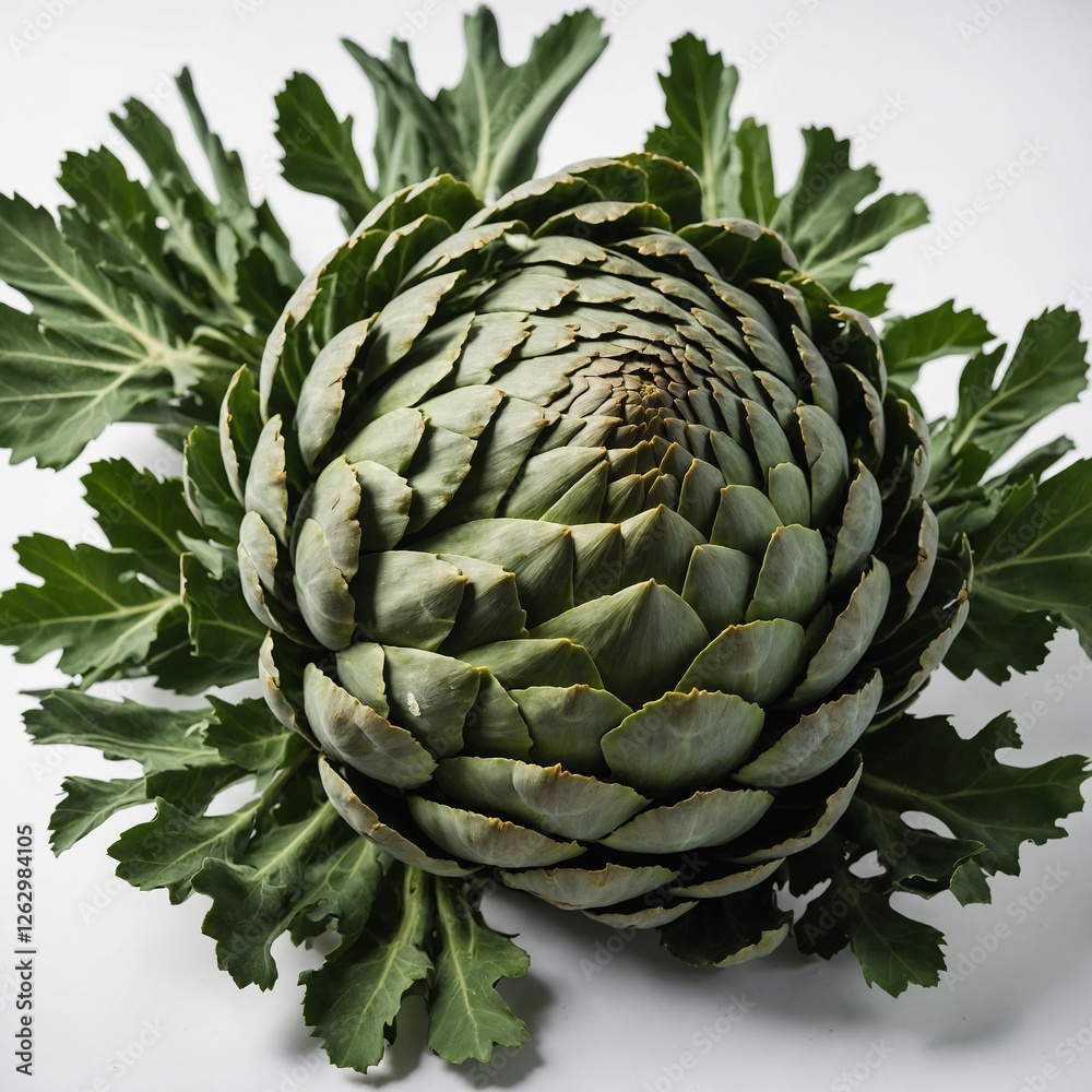 A fresh artichoke with tightly packed green leaves, isolated on white. A fresh artichoke with tightly packed green leaves, isolated on white.