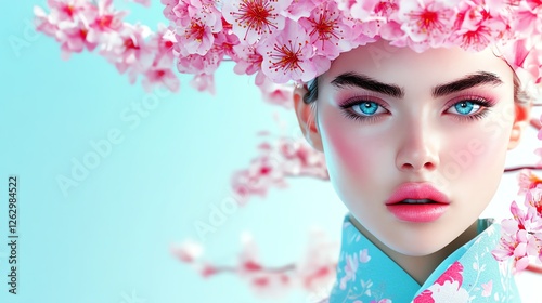 Runway model in spring collection, soft pastels and floral prints, 3D illustration photo