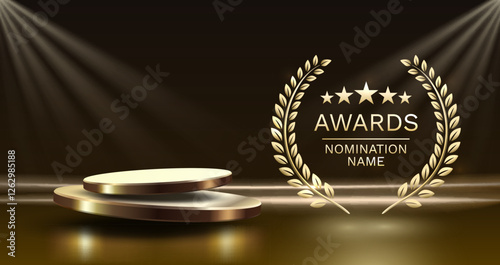Award ceremony nomination name podium, golden prize event, scene star ceremony. Vector illustration