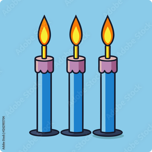Realistic Birthday Candle Flames. Vector Fire & Light Illustration.
