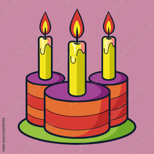 Realistic Birthday Candle Flames. Vector Fire & Light Illustration.