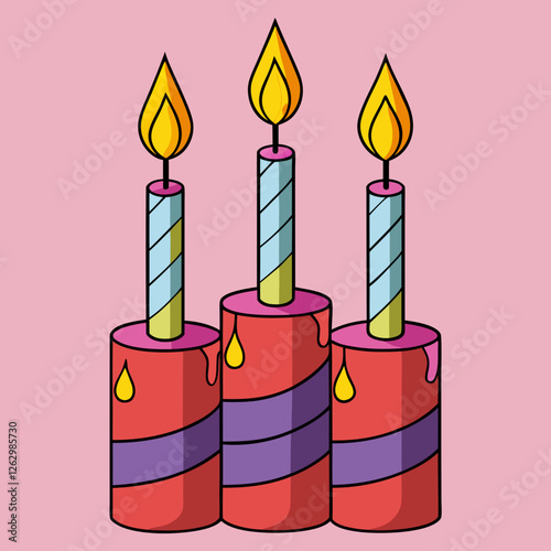 Realistic Birthday Candle Flames. Vector Fire & Light Illustration.