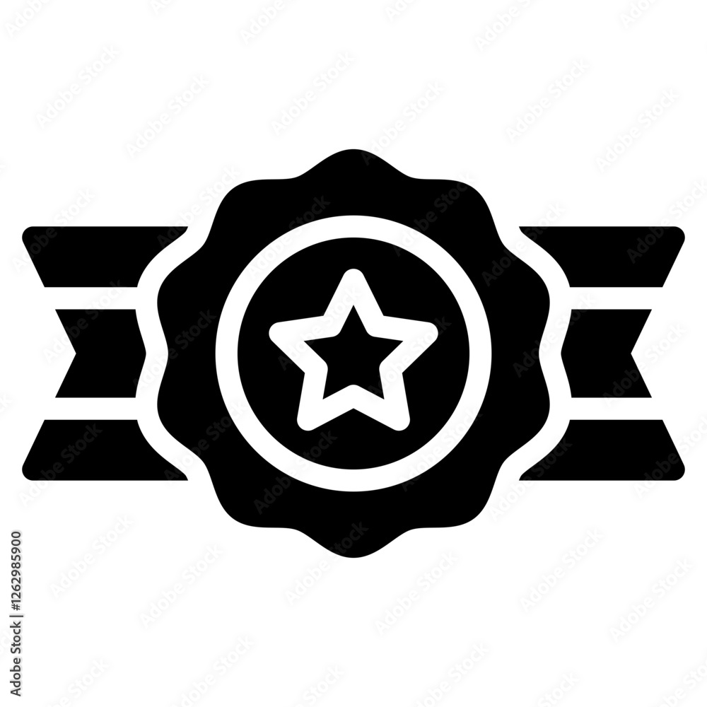 Guaranteed or certified medal badge glyph icon. Warranty badge. Secure approval check symbol collection - stock vector Guaranteed or certified medal badge glyph icon. Warranty badge. Secure approval check symbol collection - stock vector