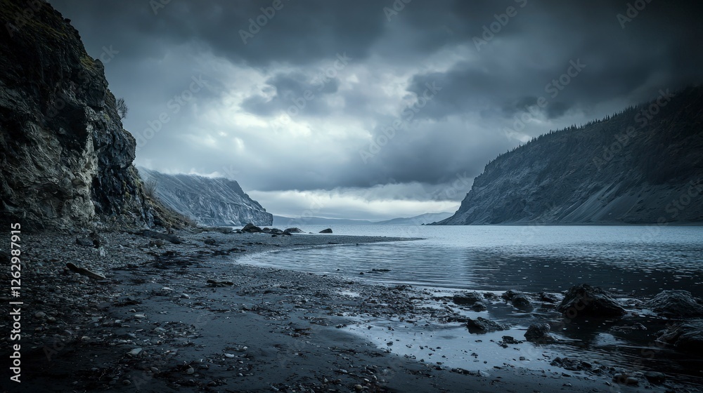 Obraz premium Lonely coastal landscape serene beach nature photography ominous weather tranquil viewpoint emotions of isolation