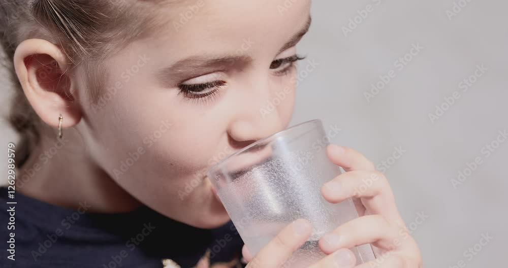 close-up of a girl's face taking medicine with a glass of water, and cheerfully gives ok sin título
