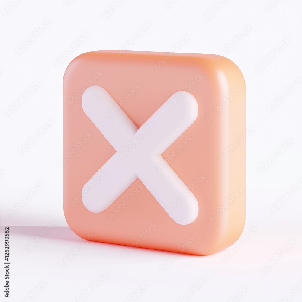 Obraz premium 3D render of a peach-colored button with a white 'X' symbol on a light background.