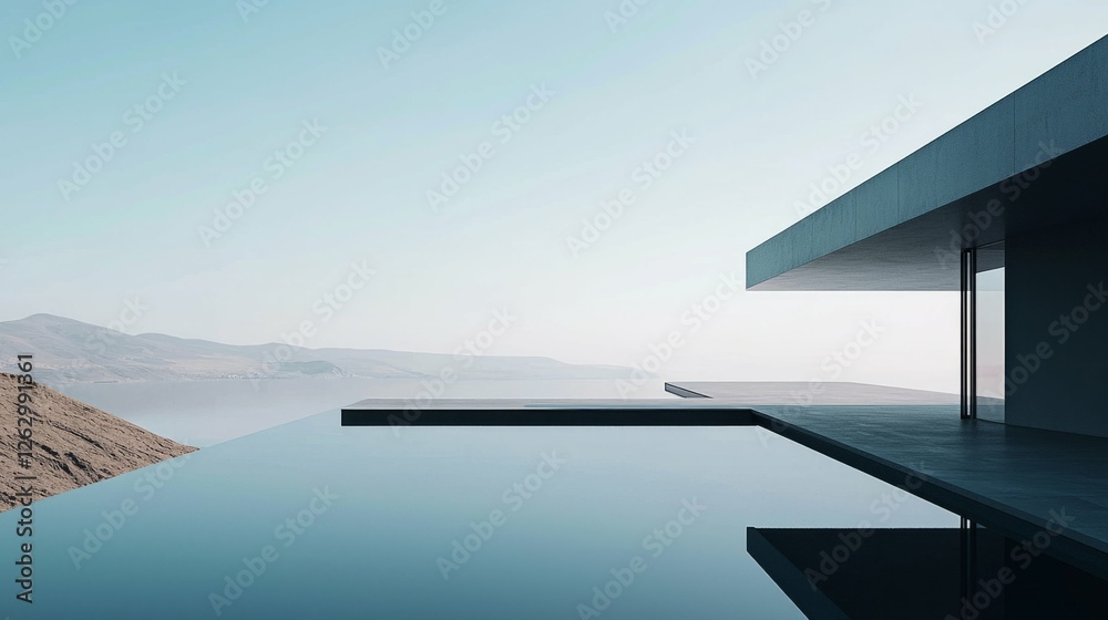 Fototapeta premium Modern Minimalist Architecture with Infinity Pool and Scenic View