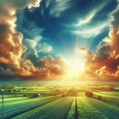 Fantasy far landscape in paradise.