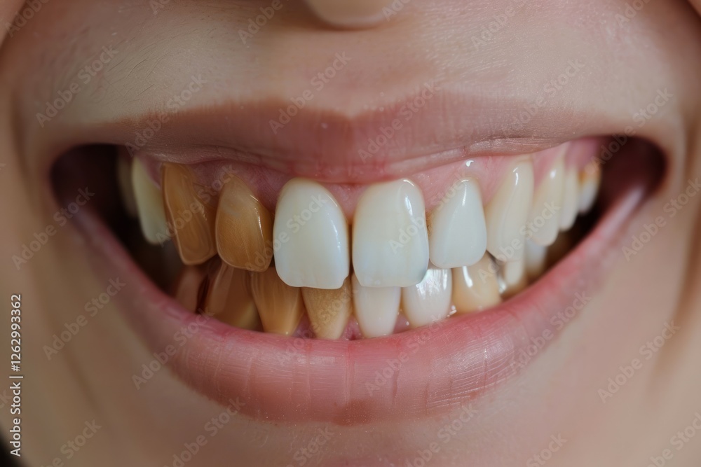 Obraz premium Teeth before and after whitening. Dental care concept. Neural network ai generated