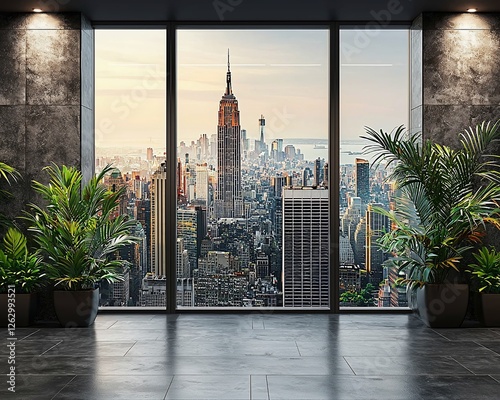 NYC sunrise view from modern office