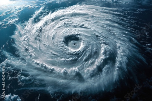 Aerial View of Swirling Cyclone Dramatic Lighting Contrast between Ocean and Clouds photo