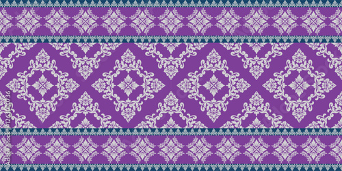 loral damask pattern on purple background, embroidery design for texture, fabric clothing, wrapping, wallpaper and decoration
