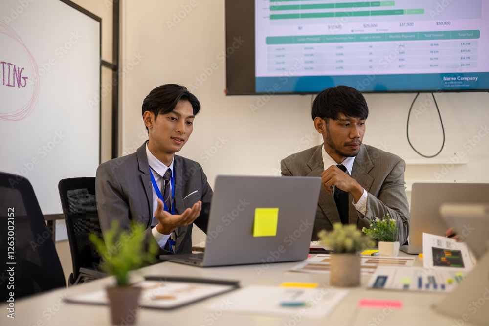 Two men in suits are looking at a computer screen with graphs and charts. They are discussing the data and making decisions based on the information presented. The atmosphere is serious and focused
Two men in suits are looking at a computer screen with graphs and charts. They are discussing the data and making decisions based on the information presented. The atmosphere is serious and focused