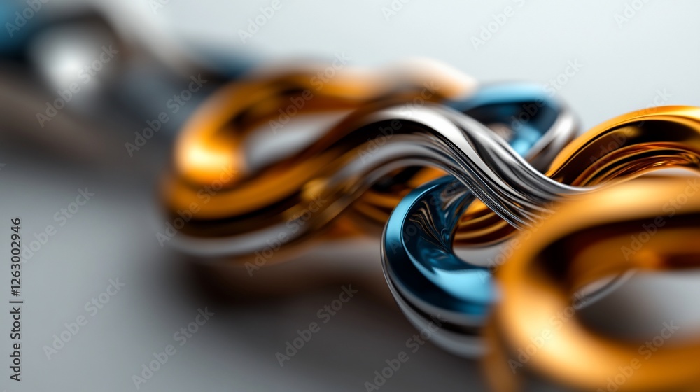 Fototapeta premium Abstract Intertwined Metallic Forms: A Symphony of Silver, Gold, and Blue