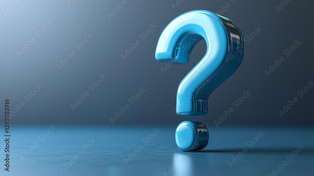 A shiny blue question mark stands upright on a smooth surface, symbolizing inquiry and curiosity against a soft gradient background. A shiny blue question mark stands upright on a smooth surface, symbolizing inquiry and curiosity against a soft gradient background.