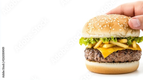 Juicy Cheeseburger with Crispy Fries on Top