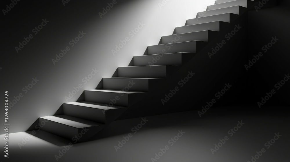 Dramatic Staircase in Dimly Lit Environment with Shadows and Light Dramatic Staircase in Dimly Lit Environment with Shadows and Light