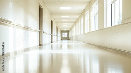 Bright and Spacious Hospital Corridor with Natural Light