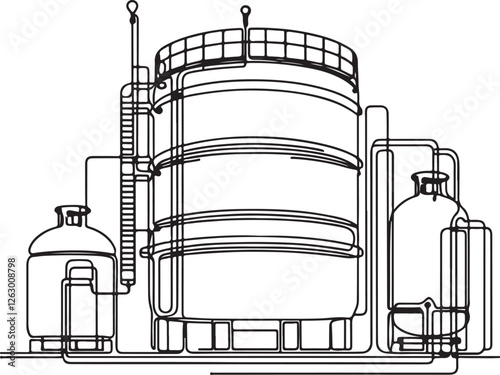 Gas Storage Tank with Pipes – Minimalist Line Art photo