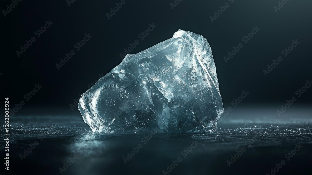 Obraz premium Glacial Ice Cube on Dark Background with Soft Light Reflection