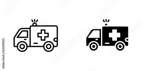 Ambulance vectors icons set in filled and strokes on white background