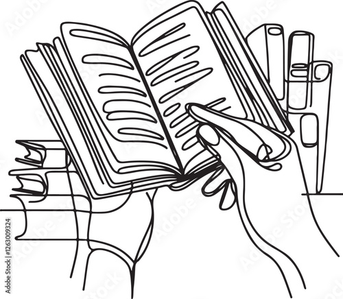 Open Book in Hand - Simple Line Drawing Vector Design photo