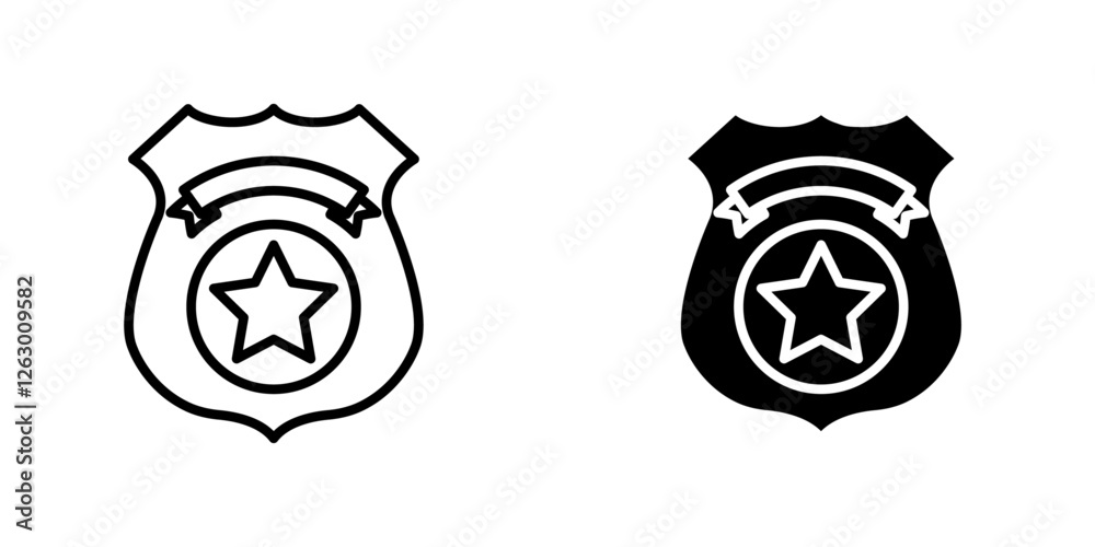 Badge Sheriff vectors icons set in filled and strokes on white background Badge Sheriff vectors icons set in filled and strokes on white background