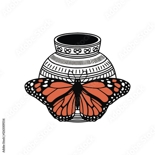 butterfly on a white background, krishna janmashtami festival clay pot isolated