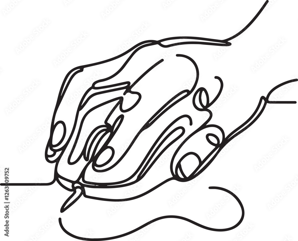 Hand Holding Computer Mouse Line Drawing - Vector Art Illustration Hand Holding Computer Mouse Line Drawing - Vector Art Illustration