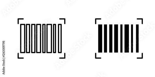 Barcode read vectors icons set in filled and strokes on white background