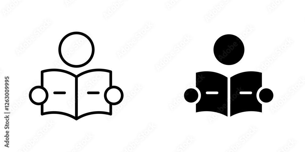 Book open reader vectors icons set in filled and strokes on white background Book open reader vectors icons set in filled and strokes on white background