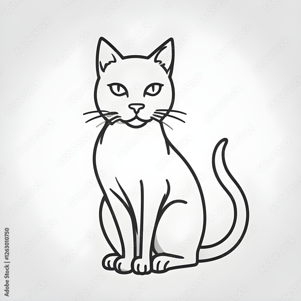 A minimalist line art icon of a cat sitting alertly, black outline on a white background. A minimalist line art icon of a cat sitting alertly, black outline on a white background.