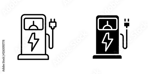 Charging station vectors icons set in filled and strokes on white background