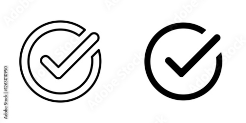 Check vectors icons set in filled and strokes on white background